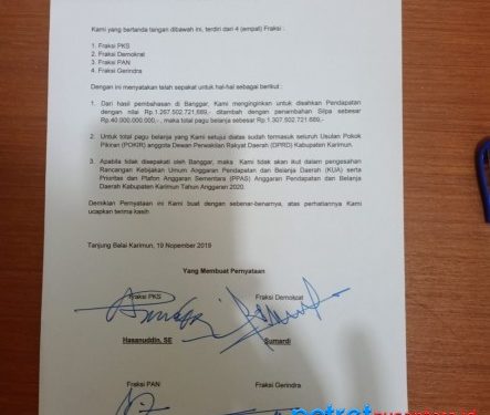 Surat pernyataan ke empat fraksi yang menyatakan sikapnya