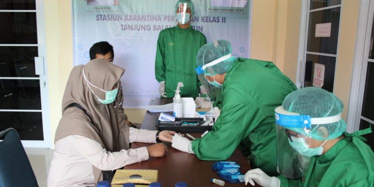 Pastikan Pelayanan Bebas Covid, Pegawai Karantina Pertanian Karimun Lakukan Rapid Test