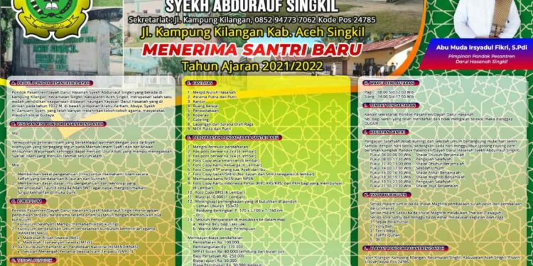 Pondok Pesantren Abdurrauf Buka Pendaftaran Santri Dan Santriwati Baru Tahun 2021-2022
