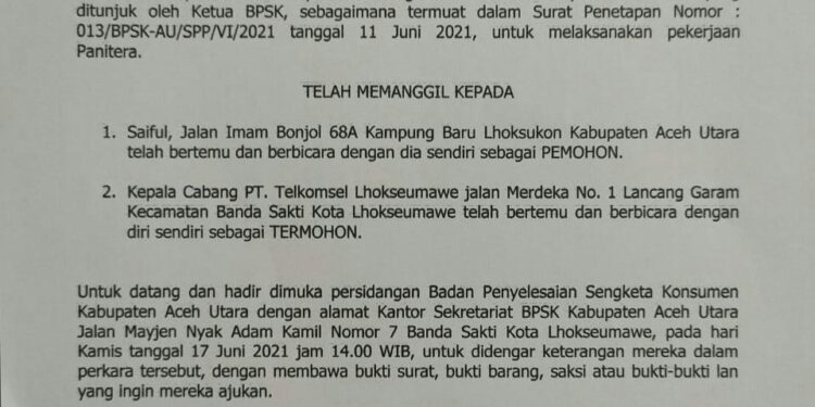Buntut Permasalahan Kartu Halo, Pimpinan Telkomsel Di Panggil BPSK Aceh Utara