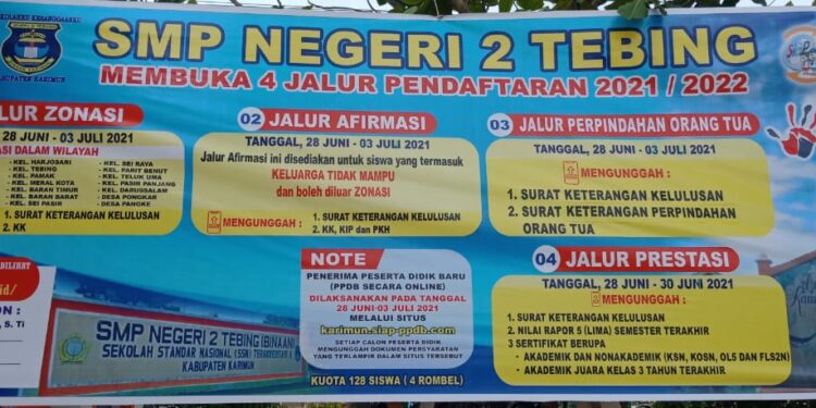 4 Jalur Pendaftaran, di SMP Negeri 2 Tebing