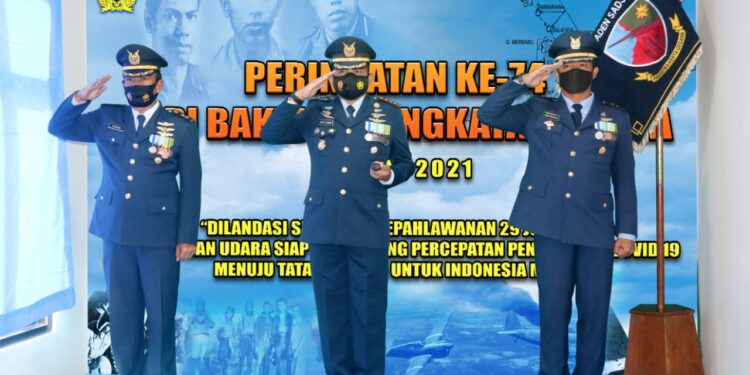 Komandan Lanud Raden Sadjad Ikuti Upacara Hari Bakti TNI AU ke 74 secara Virtual