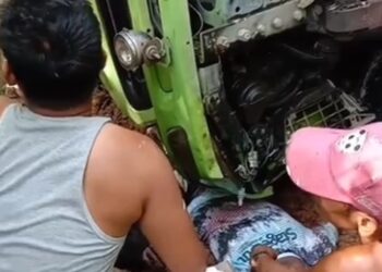 Truk CPO Terguling Di Desa Aek Pardomuan, Sopirnya Terjepit Hingga Tiga Jam