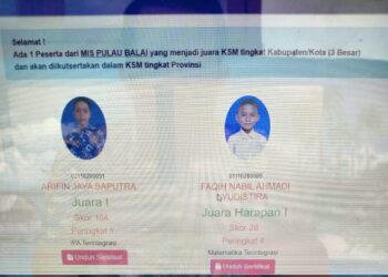 Mengharukan, Siswa MIS Pulau Balai Raih Prestasi pada Kompetisi Sains Madrasah Tingkat Kabupaten