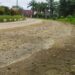 Terlihat jalan dipenuhi sirtu dan dipenuhi rumput yang membuat jalan rawan kecelakaan