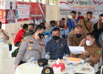 Kapolres Lingga Ikuti Vidcon Dalam Rangka Peninjauan Vaksinasi Booster oleh Presiden RI Joko Widodo di Provinsi Kepri