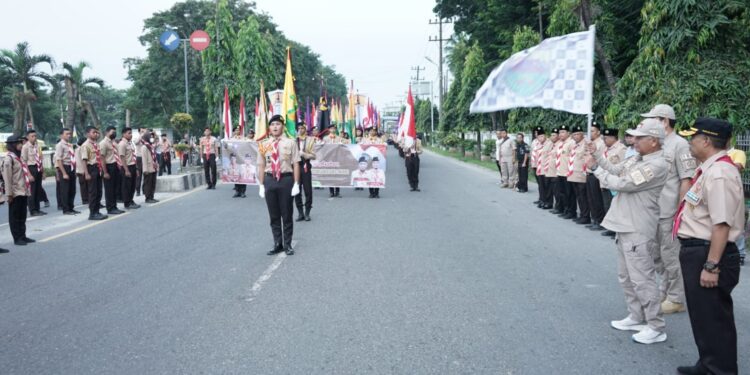 Bupati Asahan Lepas Kirab Tangkal Napza Kwarda Gerakan Pramuka Sumut Tahun 2022
