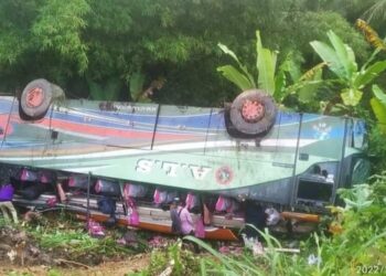 Kecelakaan Tunggal Bus ALS, 1 Meninggal 12 Orang Alami Luka-luka