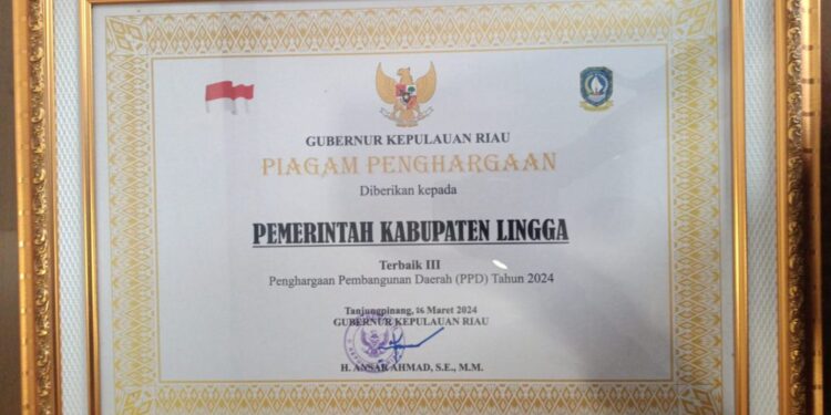 Kabupaten Lingga Raih Penghargaan Pembangunan Daerah Tingkat Provinsi Kepri Tahun 2024