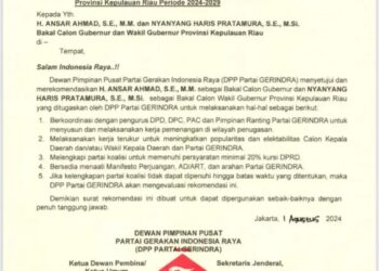 Partai Gerindra Usung Nyanyang Dampingi Ansar Maju Pilkada Kepri
