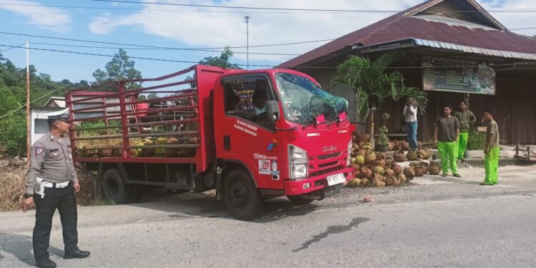 Slip dan Lepas Kendali, Truk Pengangkut Elpiji Bersubsidi Terbalik di Karimun