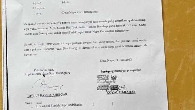 Berita Kehilangan Surat Pernyataan Kepemilikan Atas Nama Kokal Harahap
