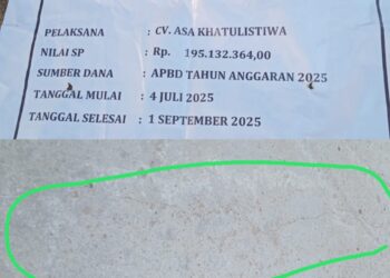 Proyek Rabat Beton Dikerjakan CV Asa Khatulistiwa Tak Cantumkan Volume Pekerjaan dan Tampak Retak