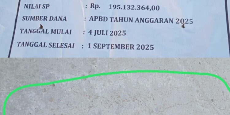 Proyek Rabat Beton Dikerjakan CV Asa Khatulistiwa Tak Cantumkan Volume Pekerjaan dan Tampak Retak