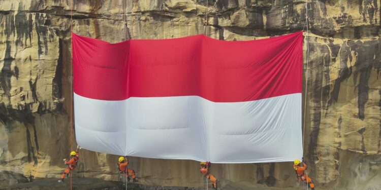 Aksi Luar Biasa Basarnas Natuna Kibarkan Bendera Merah Putih 48 Meter di Atas Tebing Tanjung Datuk