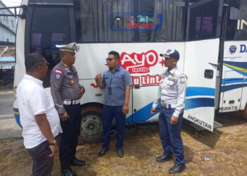 Satlantas Polres Natuna dan Dishub Cek Armada Damri Jelang Mudik Lebaran