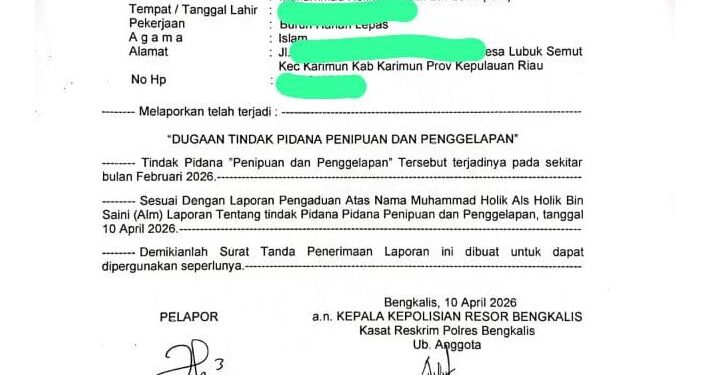 Dugaan Penipuan dan Penggelapan Rp300 Juta di Polres Bengkalis Mengendap 2,5 Bulan, Pelapor Merasa Jadi Korban Dua Kali