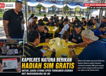 Kapolres Natuna Berikan Hadiah SIM Gratis untuk Juara Utama Open Turnamen Domino HUT Bhayangkara ke-80