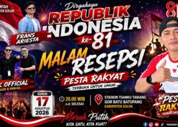 RAYOLA, KALEK & FRANS Ariesta Bakal Mengguncang GOR Batu Batupang di Malam Resepsi HUT RI ke-81 Kabupaten Solok.